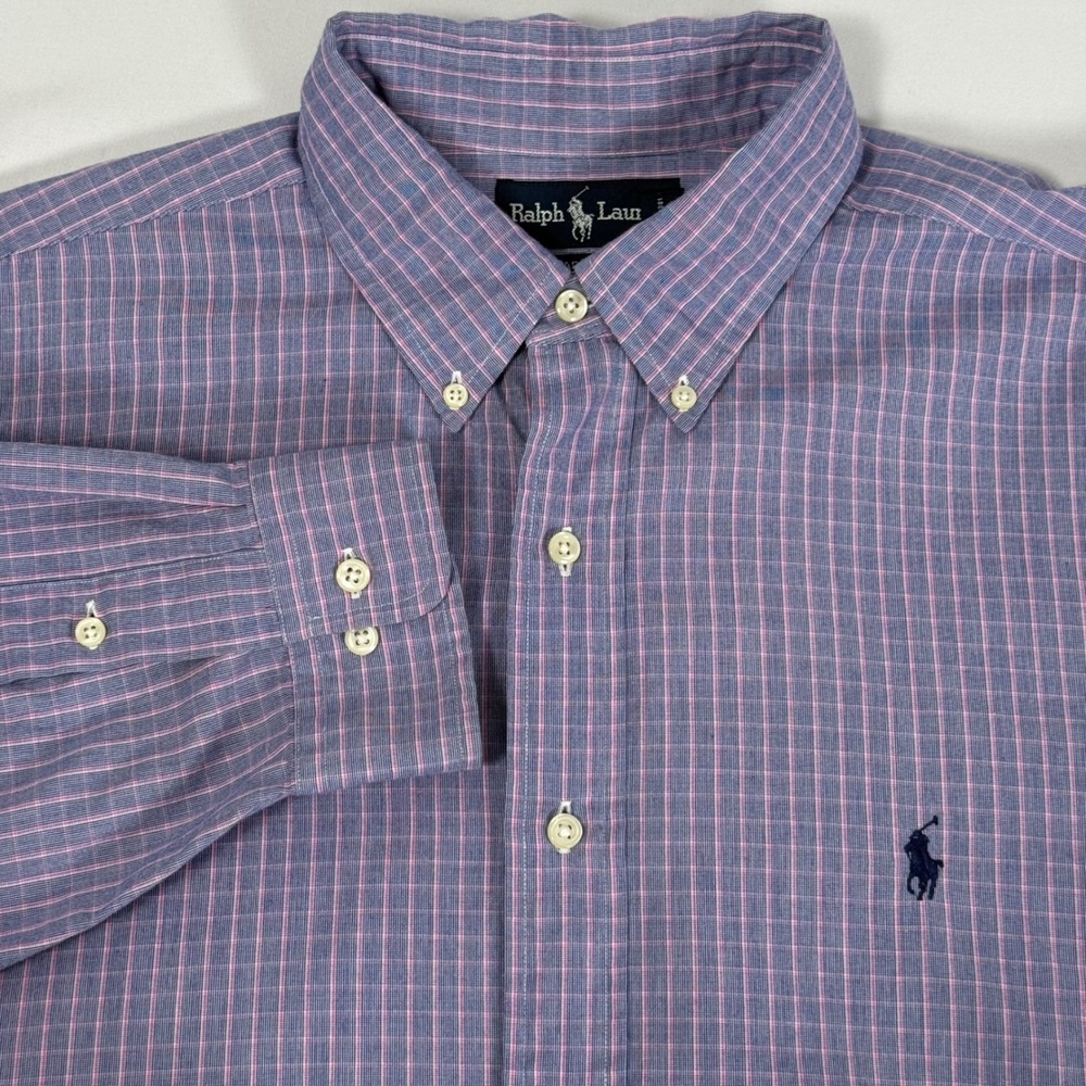 Ralph Lauren Yarmouth Glen Plaid Cotton OCBD Dress Shirt VTG 90s Mens 17 34/35